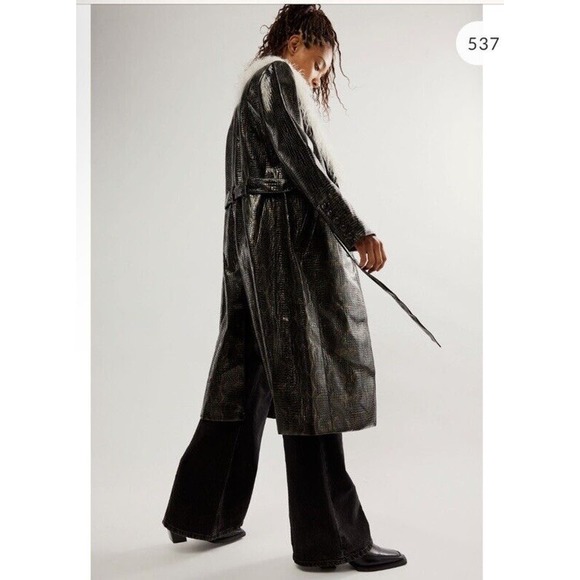 Free People Black Penny Lane Coat Vegan Midnight Train Duster Size M NWT $298 - Picture 4 of 12